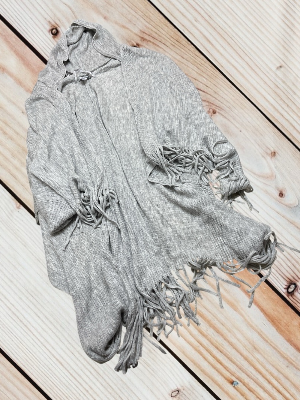 NWT Accessory St OSFM hooded fringe open sweater poncho